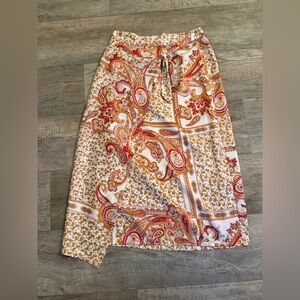 Paisley Midi Skirt in Cream, Orange & Pink
